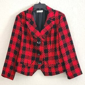 Jacket/Blazer-Coldwater Creek-Red and Black-Lrg Houndstooth-Short Length-Size P6